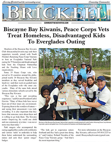 Biscayne Bay Kiwanis, Peace Corps Treat Homeless, Disadvantaged Kids to Everglades Outing